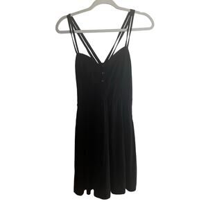 EXPRESS Black Double Spaghetti Strap Skater Mini Dress  w/ pockets LBD Medium
